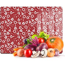 Cam Kesme Tahtası Kırmızı Yılbaşı Desenli 30X40 cm