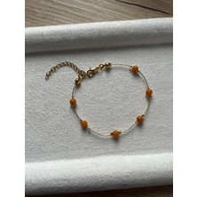 Minimal Kehribar Taşı Altın Kaplama Bileklik
