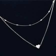 Gümüş Renk Gerdanlık Kolye Kadınlar Için Top Zincir Kalp Kolye