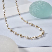 14 Ayar Altın Kaplama Minimal Incili El Yapımı Gümüş Kolye - CNS00628