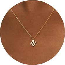 Atolyezone N Harfi Mini 18K Altın Kaplama Harfli Kolye Isimli Kişiye Özel Kolye Hediye Paketli Kutulu