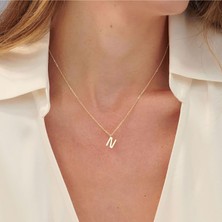 Atolyezone N Harfi Mini 18K Altın Kaplama Harfli Kolye Isimli Kişiye Özel Kolye Hediye Paketli Kutulu