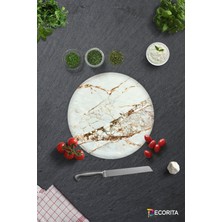 Gold Detaylı Beyaz Mermer Görünümlü | Cam Kesme Tahtası - Cam Kesme Tablası | Çap 32CM