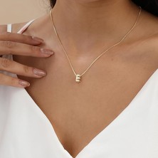 Atolyezone E Harfi Tasarım 18K Altın Kaplama Harfli Kolye Isimli Kişiye Özel Kolye Hediye Paketli Kutulu