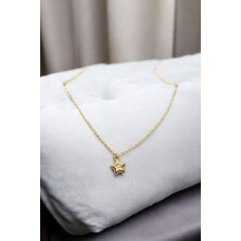 Atolyezone 18K Altın Kaplama Huggie Sallantılı Mini Tasarım Çelik Küpe ve Kolye Set