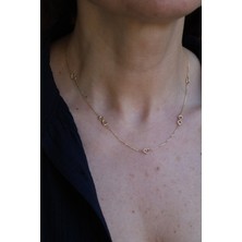 14 Ayar Altın Sıralı Kalp ve Kurdeleli Kolye