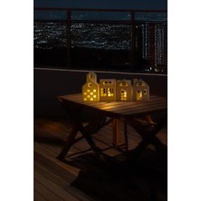 Mini Lüks Ev Mumluk Seti – 4’lü Dekoratif LED Işıklı Evler