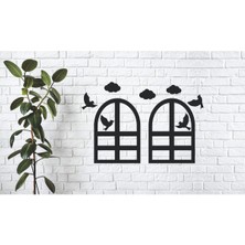 Pencere Kuş Bulutlar Ahşap Duvar Süsü Tablo Hediyelik Eşya Mdf Cnc Kesim Dekoru