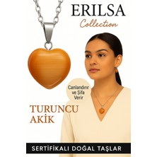 Sertifikalı Kalp Model Turuncu Akik Taşı Kolye – Canlılık, Kararlılık ve Günlük 