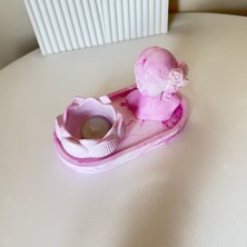 Pembe Mermer Desenli Dekoratif 3'lü Set - Takı Tabağı, Lotus Mumluk ve Büst Heykel