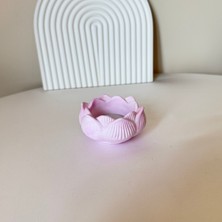 Pembe Mermer Desenli Dekoratif 3'lü Set - Takı Tabağı, Lotus Mumluk ve Büst Heykel