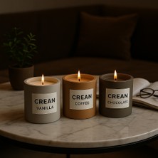 Crean 3’lü Kokulu Mum Seti – Vanilya, Kahve & Çikolata | Minimal Beton Tasarım