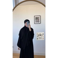 Moda Lolo Butık Ferace Sufle Peçe Takım Kiremit (Üç Parça Set) Medine Ipeği Siyah Rengi