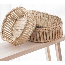 Hasır Kamış Bambu Yuvarlak Sepet Organizer Ekmeklik Hediye Düzenleyici Kamış Sepet El Örgüsü