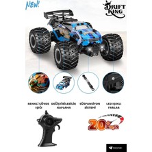 2.4 Ghz Uzaktan Kumandalı Şarjlı LED Işıklı Drift Yapan 20 Km Hız Off Road Araba(Mavi)