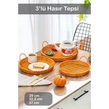 710-A Yuvarlak 3'lü Dekoratif Ev Banyo Mutfak Düzenleyici Kulplu Hasır Sepet Seti Ekmeklik Takımı