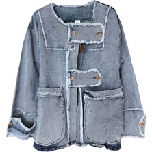 Bohem Kadın Kot Ceket Kaftan-Mavi
