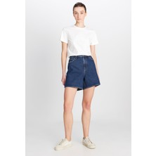 %100 Pamuk Regular Fit Normal Kesim Koyu Mavi Denim Şort