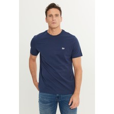 Regular Fit Normal Kesim Bisiklet Yaka Pamuklu Lacivert Tişört