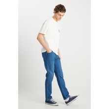 Texas Slim Fit Dar Kesim Normal Bel Dar Paça Açık Mavi Pamuklu Esnek Denim Pantolon