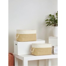 2 Li Küçük Boy Jüt Dolap Içi Çamaşır Çocuk Odası Oyuncak Düzenleyici Katlanır Saklama Sepeti