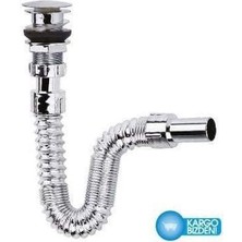 Krom Basmalı Sifon - Körüklü Sifon - Lavabo Mutfak Sifonu - Bas Stoplu