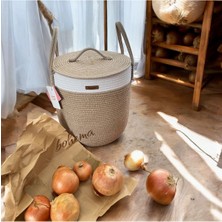Kapaklı Dekoratif Hasır Pamuk Sepet Patates Soğan Sepeti Düzenleyici