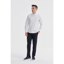 Jakamen Krem Slim Fit Desenli Pamuklu Düğmeli Yaka Gömlek