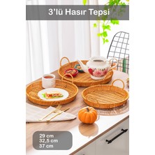 710-B Yuvarlak 3'lü Dekoratif Ev Banyo Mutfak Düzenleyici Kulplu Hasır Sepet Seti Ekmeklik Takımı