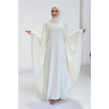 Taş Detaylı Yarasakol Gizli Ip Kuşaklı Elbise 3969 Ekru