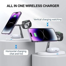 3'lü Wireless Kablosuz Şarj Standı Apple - Android Uyumlu 15W Hızlı Şarj Kulaklık - Saat Şarj Standı