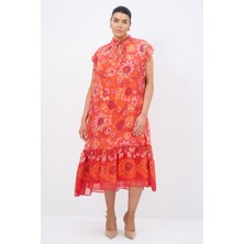 Love My Body Desenli Şifon Elbise