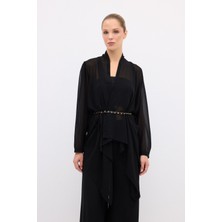 Love My Body Arkası Pliseli Beli Kemerli Ceket Siyah 119L9336000