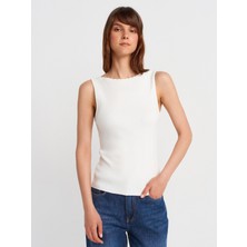 10764 Kayık Yaka Fitilli Triko Bluz-Ekru