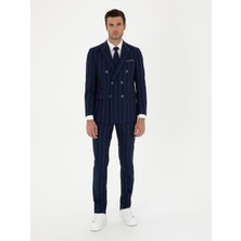 Cacharel Erkek Lacivert Slim Fit Çizgili Yün Takım Elbise 50284848-VR033