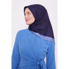 Lacivert Halka Desen Monogram Eşarp