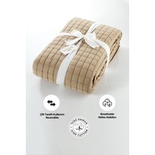 Evlen Home Collection %100 Pamuk Çift Kişilik Yatak Örtüsü Seti Taş Yıkama 3 Parça Elyaf Dolgulu Yumuşak Joy Bej