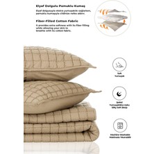 Evlen Home Collection %100 Pamuk Çift Kişilik Yatak Örtüsü Seti Taş Yıkama 3 Parça Elyaf Dolgulu Yumuşak Joy Bej