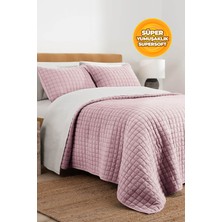 Evlen Home Collection %100 Pamuk Çift Kişilik Yatak Örtüsü Seti Taş Yıkama 3 Parça Elyaf Dolgulu Yumuşak Joy Lila