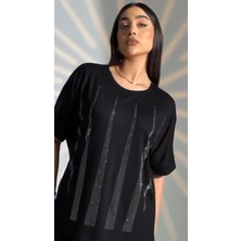 :oversize Piramit Taş Detaylı  Bluz