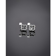 925 Ayar Rodyum Zirkon Taşlı Dört Yapraklı Yonca Şık Çivili Gümüş Küpe