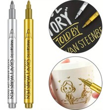 Altın Metalik Marker Kaligrafi Kalemi, Cam Kalemi, Davetiye, Süsleme, Düğün Imza, Bardak Yazı-2 Ad