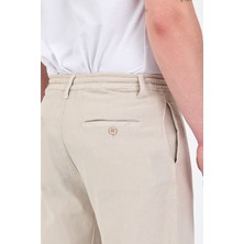 Theseason Erkek Taş Pamuklu Keten Görünümlü Beli Bağcıklı Relaxed Fit Yazlık Chino Pantolon