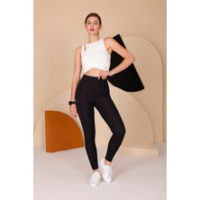 Kadın Siyah Yüksel Bel Slim Fit Tayt - 3060