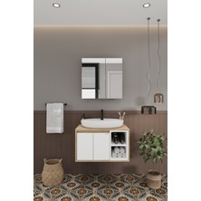 Lale Beyaz 70 cm %100 Mdf Lavabolu Banyo  Dolabı + Aynalı Dolap