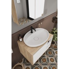 Lale Beyaz 70 cm %100 Mdf Lavabolu Banyo  Dolabı + Aynalı Dolap