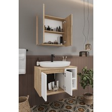 Lale Beyaz 70 cm %100 Mdf Lavabolu Banyo  Dolabı + Aynalı Dolap