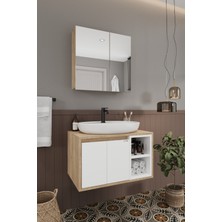 Lale Beyaz 70 cm %100 Mdf Lavabolu Banyo  Dolabı + Aynalı Dolap
