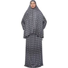 Altobeh Pratik Iki Parça Güneş Desenli Yarasa Kollu Başörtülü Likralı Tesettür Namaz Elbisesi 992-0302