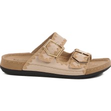 Aspor Bej Anatomik Çift Bantlı Kadın Düz Terlik